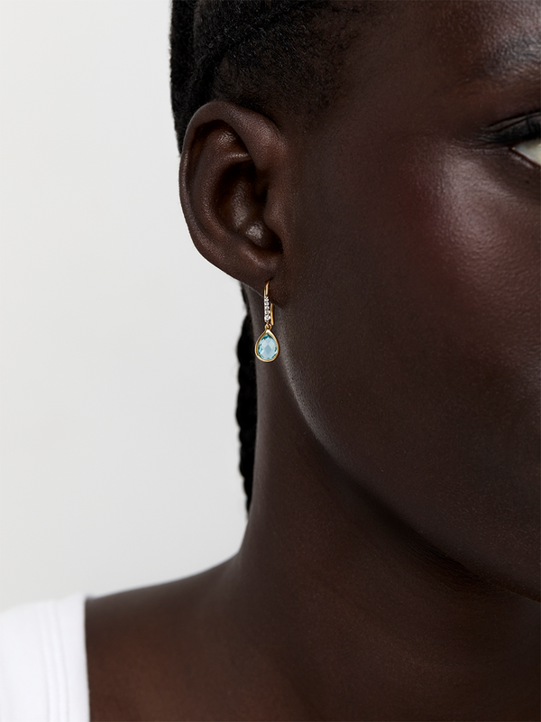 Bezeled Blue Topaz Drop Earrings