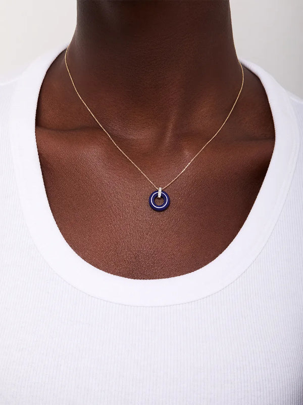 14kt Lapis Donut and Diamond Door Knocker NecklaceMATEO Jewelry New York
