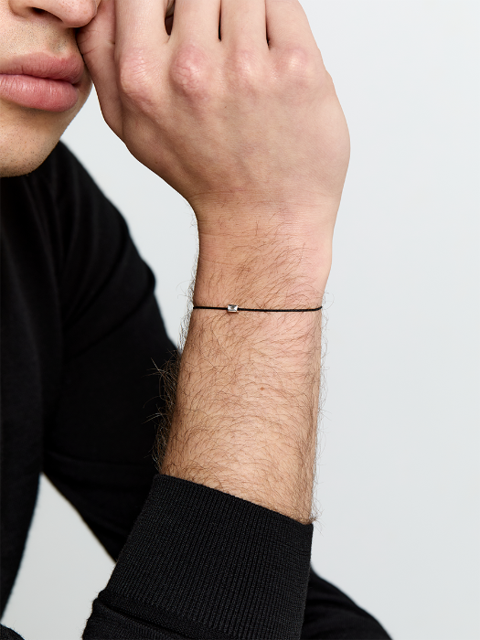 Platinum and Diamond Baguette on Black Nylon Cord Bracelet