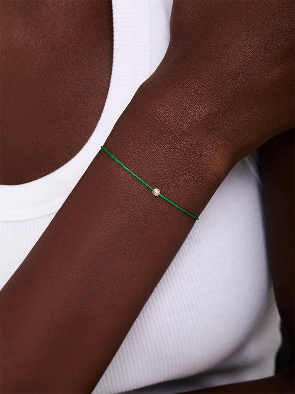 14kt Diamond Dot on Green Nylon Bracelet - WomenMATEO Jewelry New York