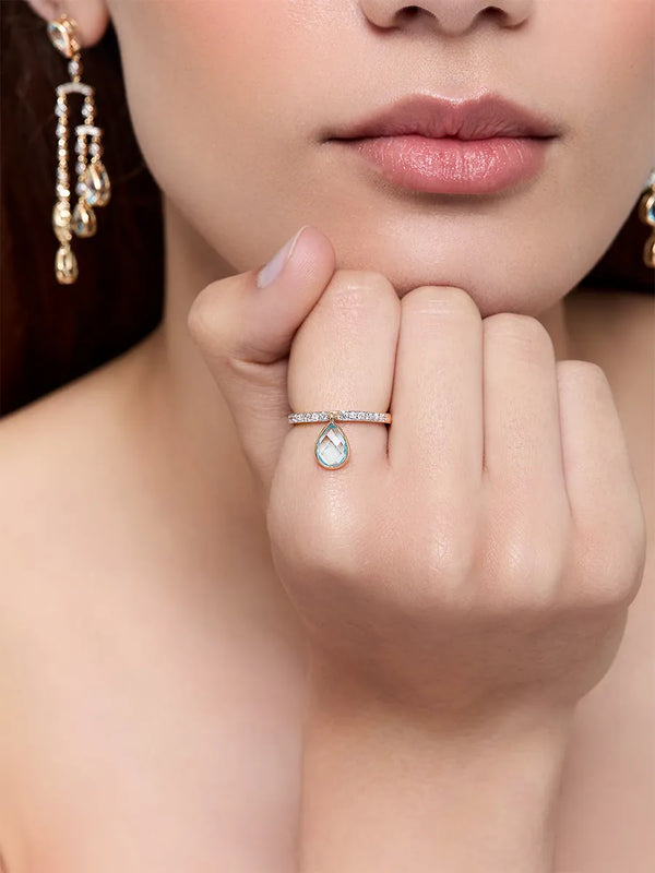 14kt Blue Topaz Pear Dangle RingMATEO Jewelry New York