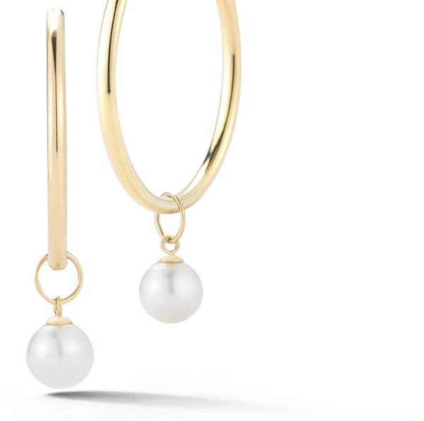 Gold Detachable Pearl Hoops