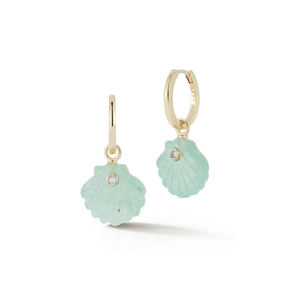 Carved Jade Venus Shell Drop Earrings