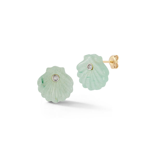 Carved Jade Venus Shell Studs
