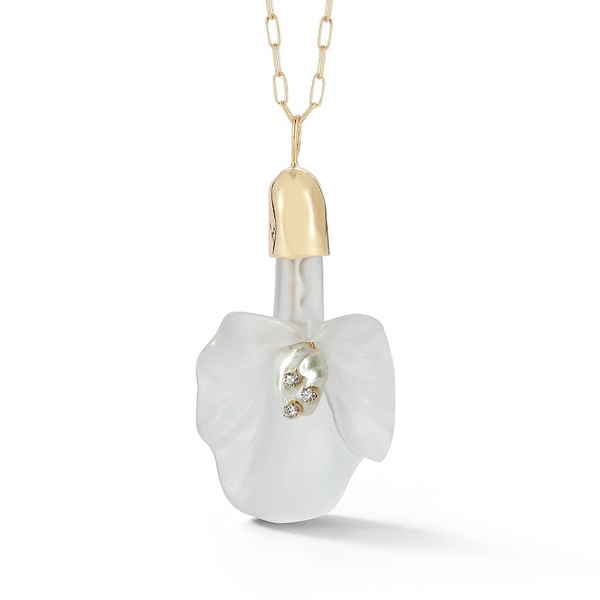 Calla Lily Pearl and Diamond Necklace