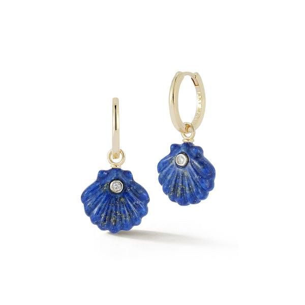 Carved Lapis Venus Shell Drop Earrings