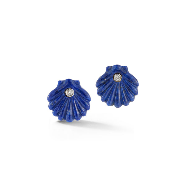 Carved Lapis Venus Shell Studs