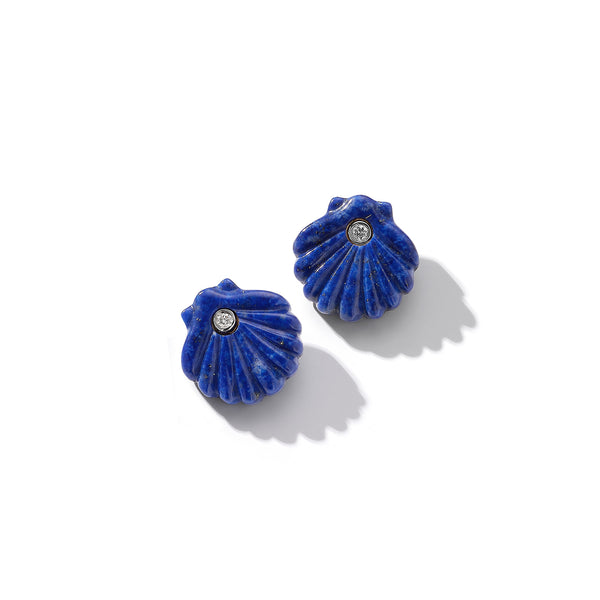 Carved Lapis Venus Shell Studs
