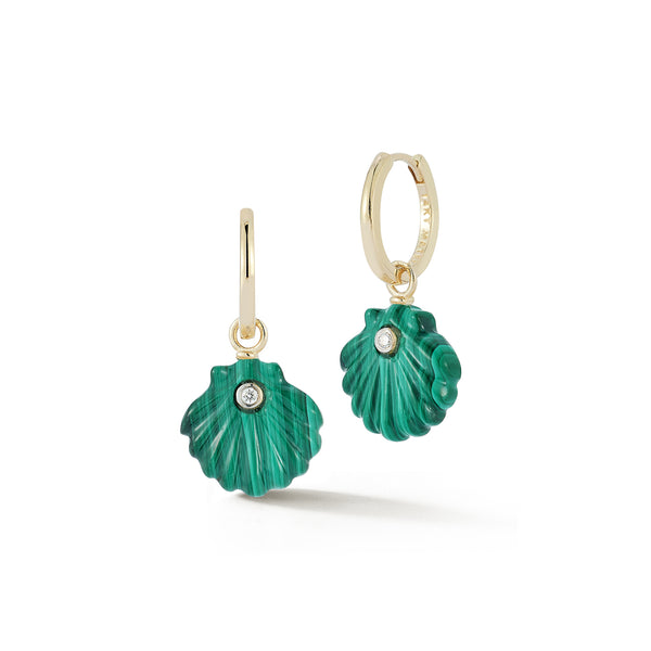 Carved Malachite Venus Shell Drop Earrings