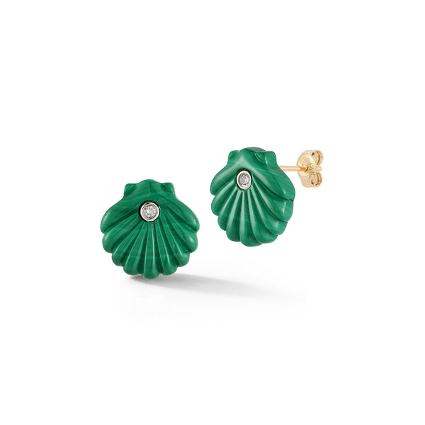 Carved Malachite Venus Shell Studs