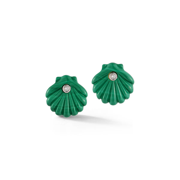 Carved Malachite Venus Shell Studs