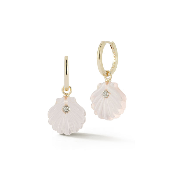 Carved Rose Quartz  Venus Shell Drop Earrings