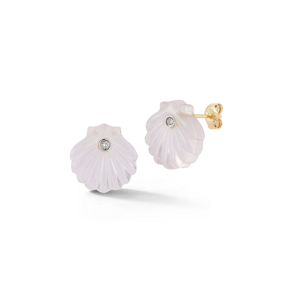 Carved Rose Quartz Venus Shell Studs