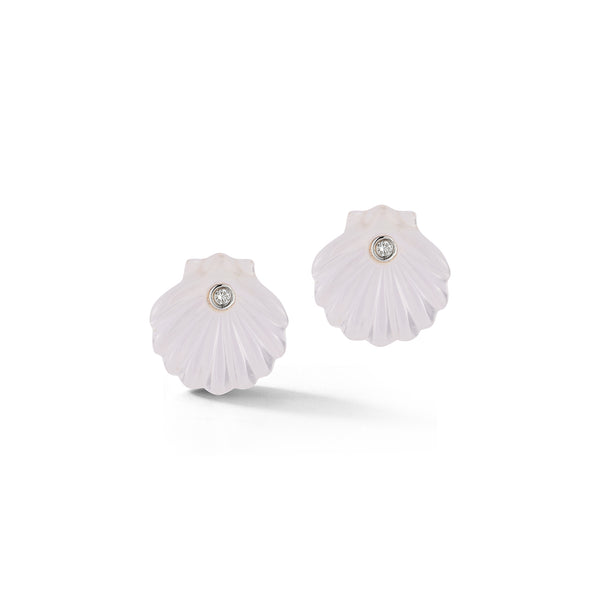 Carved Rose Quartz Venus Shell Studs
