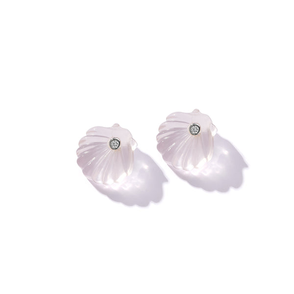 Carved Rose Quartz Venus Shell Studs