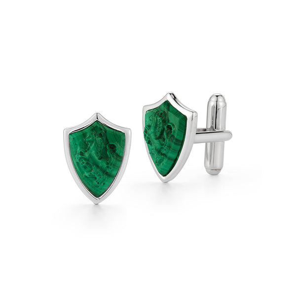 Carved Stallion Malachite Shield Cufflinks