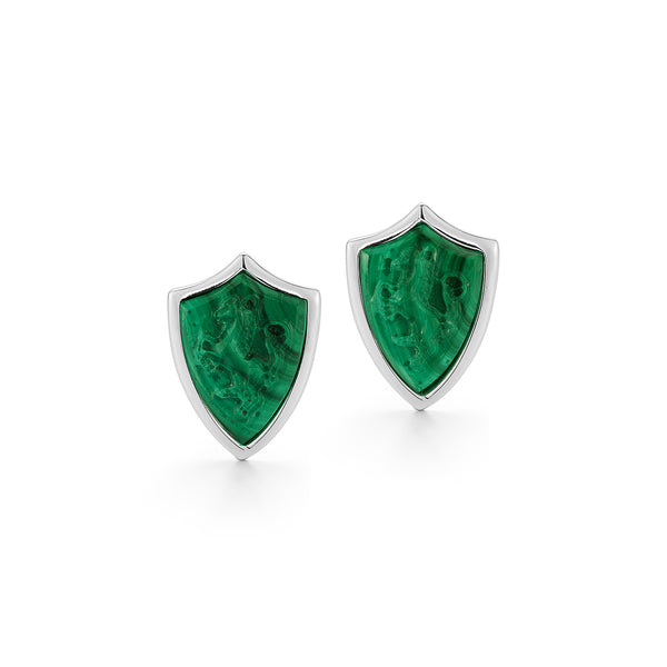 Carved Stallion Malachite Shield Cufflinks