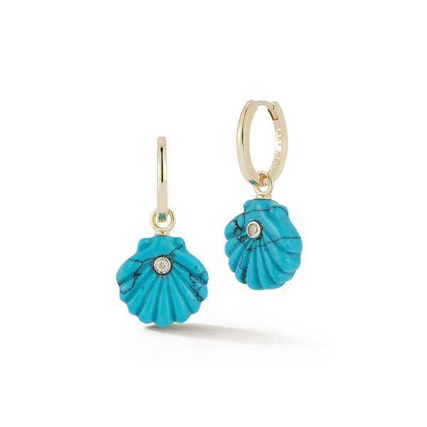 Carved Turquoise Venus Shell Drop Earrings