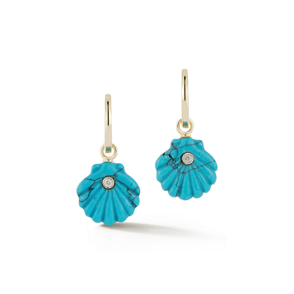 Carved Turquoise Venus Shell Drop Earrings