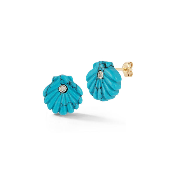 Carved Turquoise Venus Shell Studs