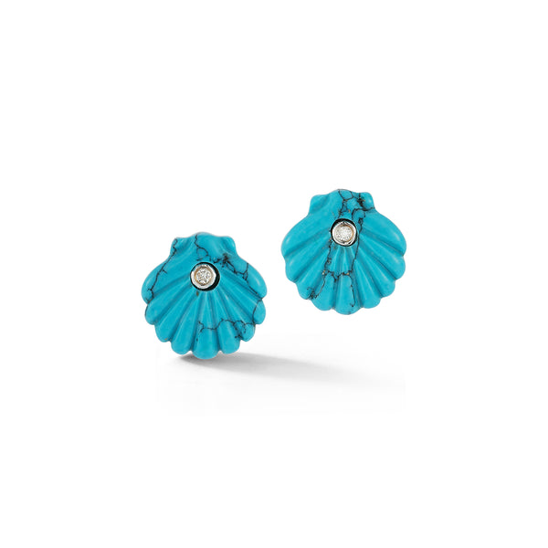 Carved Turquoise Venus Shell Studs