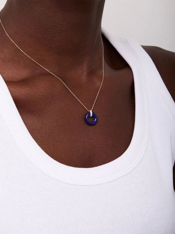 14kt Lapis Donut and Diamond Door Knocker NecklaceMATEO Jewelry New York