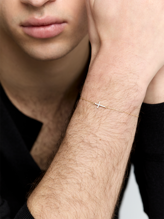 14kt Men's Mini Diamonds Cross Bracelet