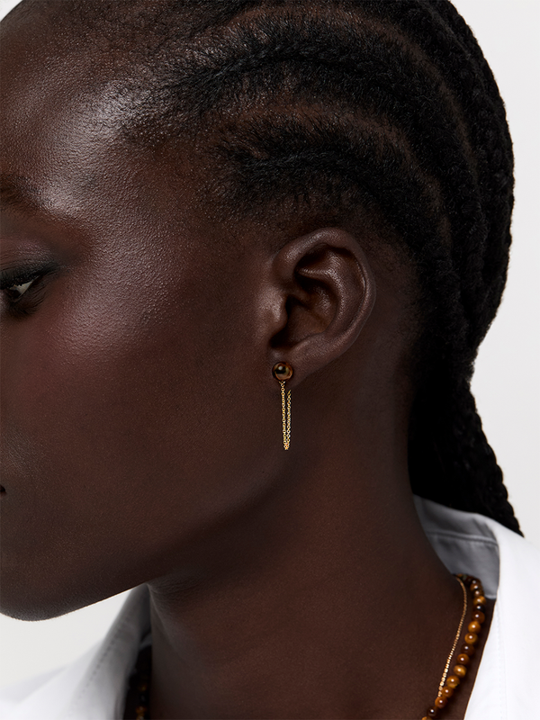 Tigers Eye Studs with Chain Drop Earrings