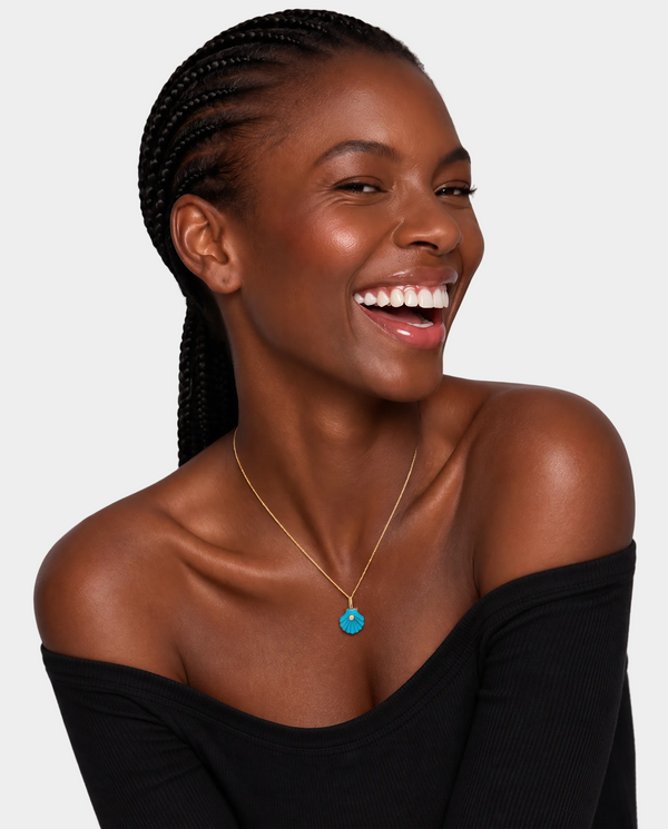 Carved Turquoise Venus Shell Necklace