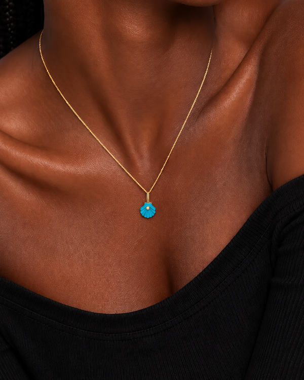 Carved Turquoise Venus Shell Necklace
