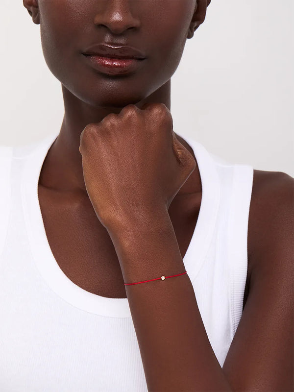 14kt Diamond Dot on Red Nylon Bracelet - WomenMATEO Jewelry New York