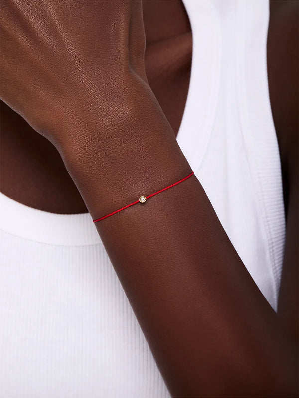 14kt Diamond Dot on Red Nylon Bracelet - WomenMATEO Jewelry New York