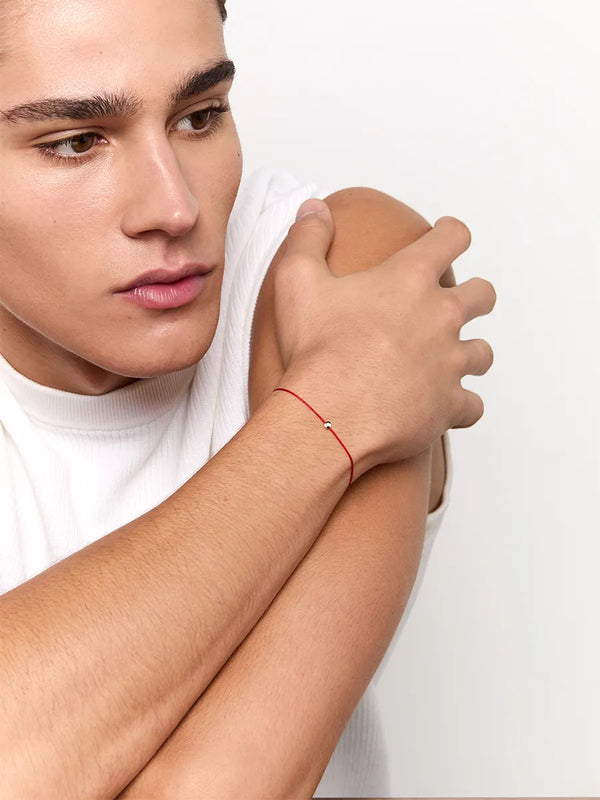 14kt Diamond Dot on Red Nylon Bracelet - MenMATEO Jewelry New York