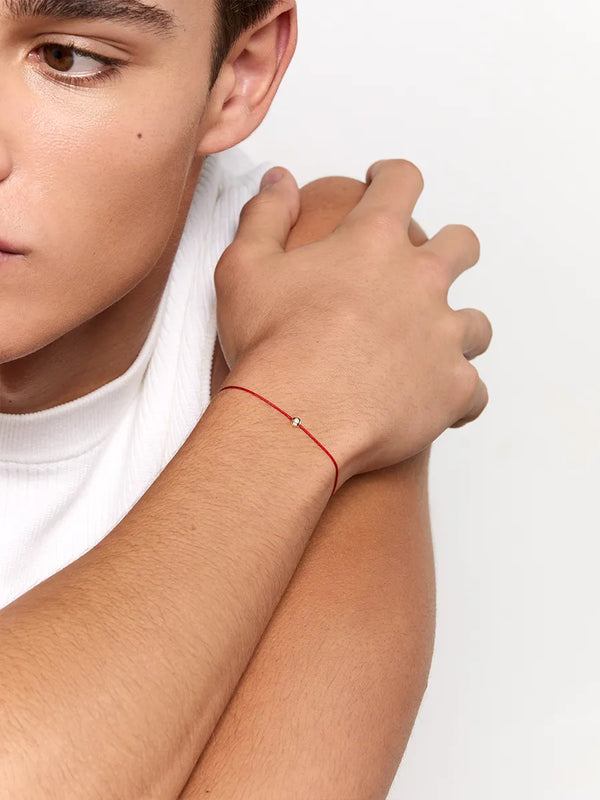 14kt Diamond Dot on Red Nylon Bracelet - MenMATEO Jewelry New York