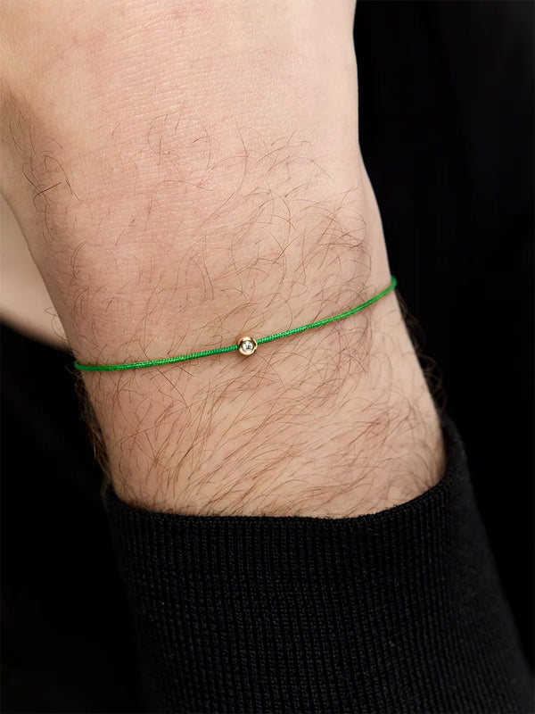 14kt Diamond Dot on Green Nylon Bracelet - MenMATEO Jewelry New York