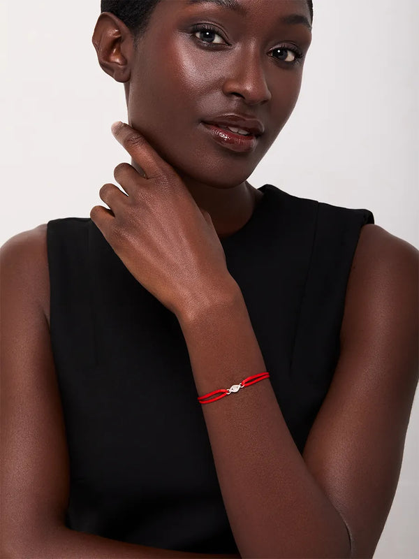 14kt Diamond Evil Eye on Red Nylon BraceletMATEO Jewelry New York