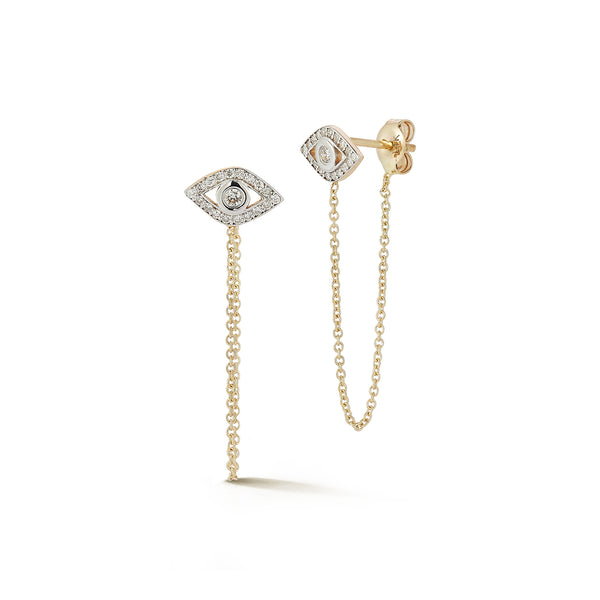 Diamond Evil Eye Studs with Chain Drop
