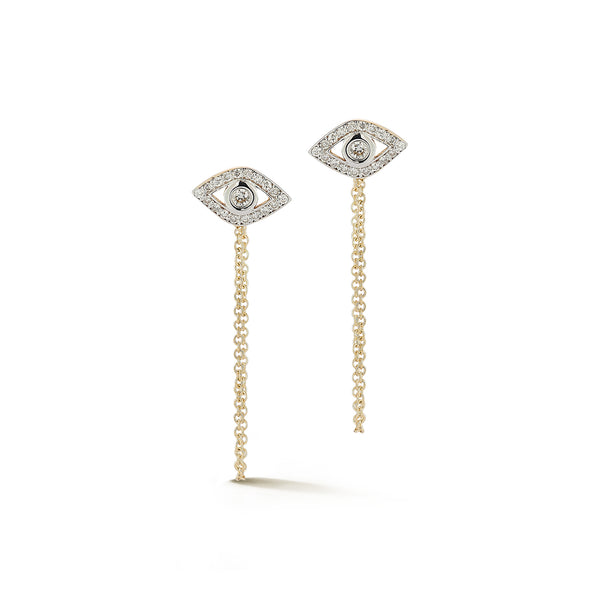 Diamond Evil Eye Studs with Chain Drop