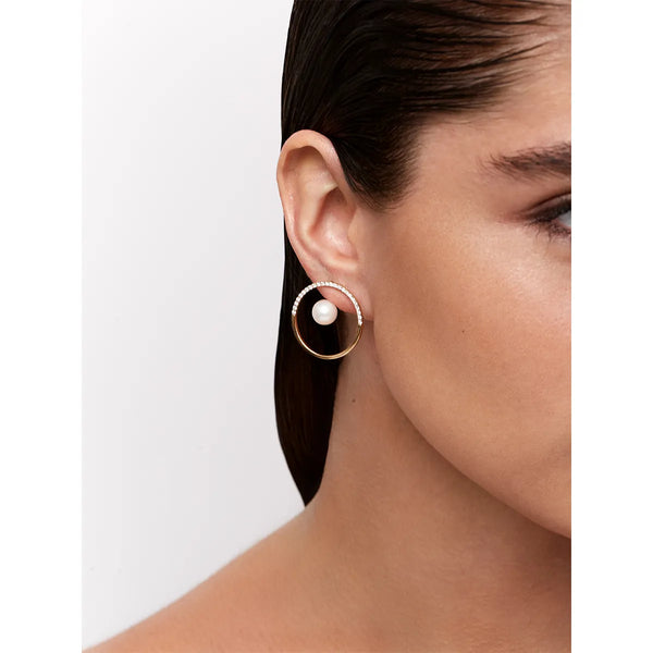 14K Gold Half Moon Floating Pearl HoopMATEO Jewelry New York