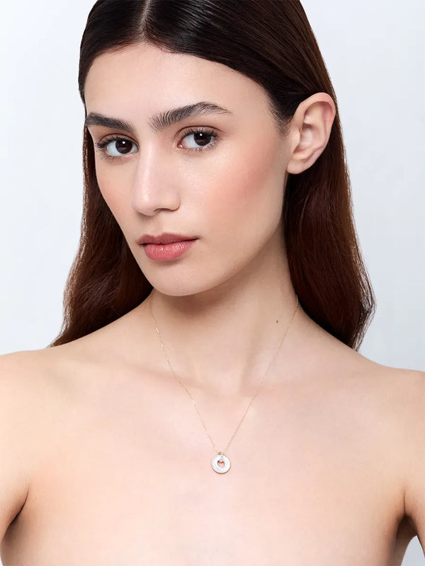 14kt Mother of Pearl  Donut and Diamond Door Knocker NecklaceMATEO Jewelry New York