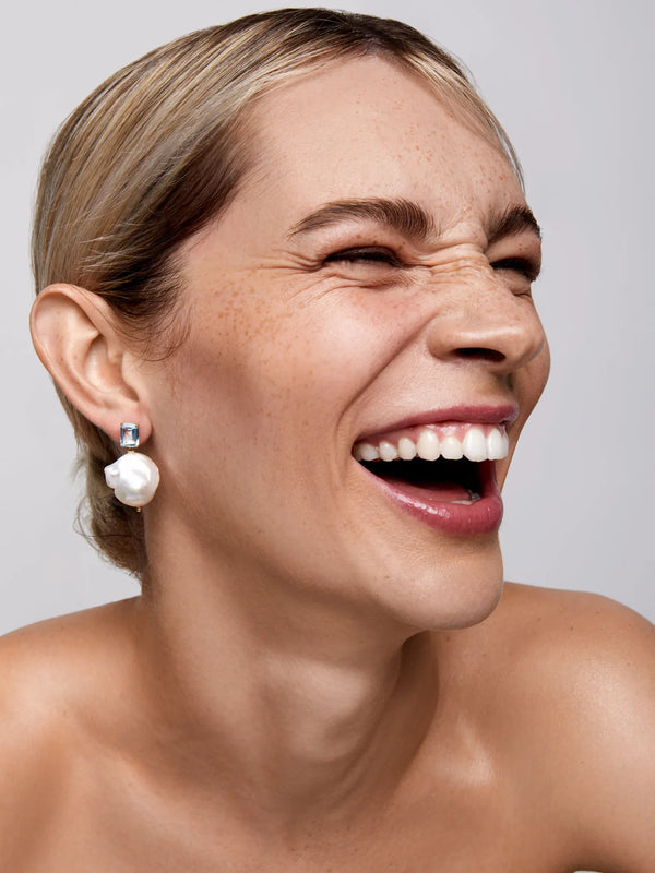 14kt Blue Topaz and Baroque Pearl Drop EarringsMATEO Jewelry New York