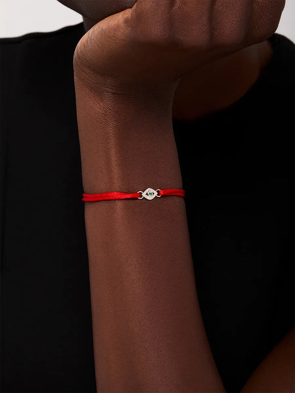 14kt Emerald Evil Eye on Red Nylon BraceletMATEO Jewelry New York