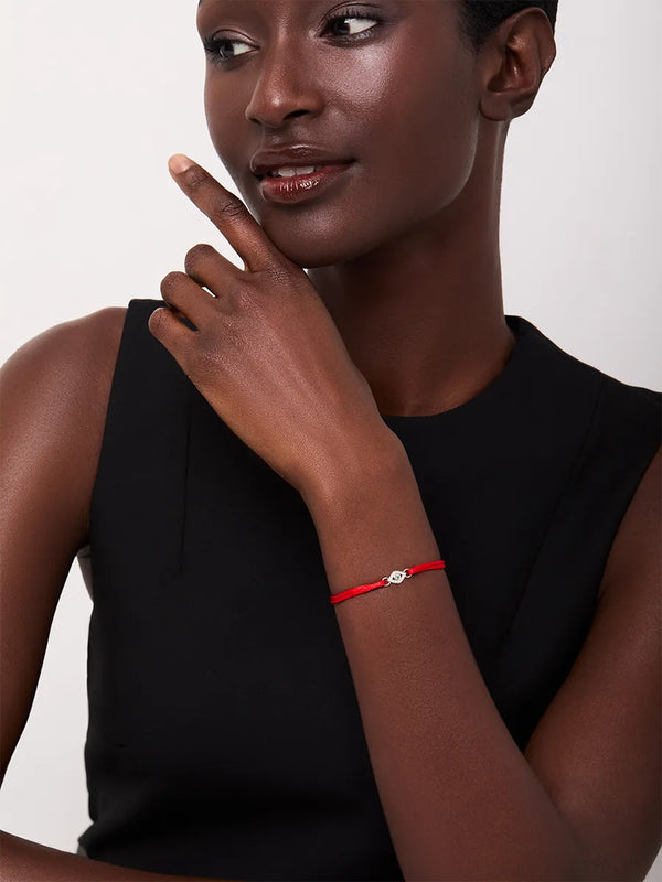 14kt Emerald Evil Eye on Red Nylon BraceletMATEO Jewelry New York