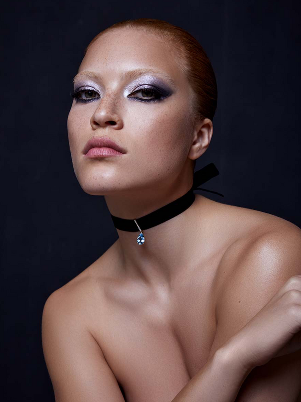 14kt Blue Topaz and Diamond Velvet Choker