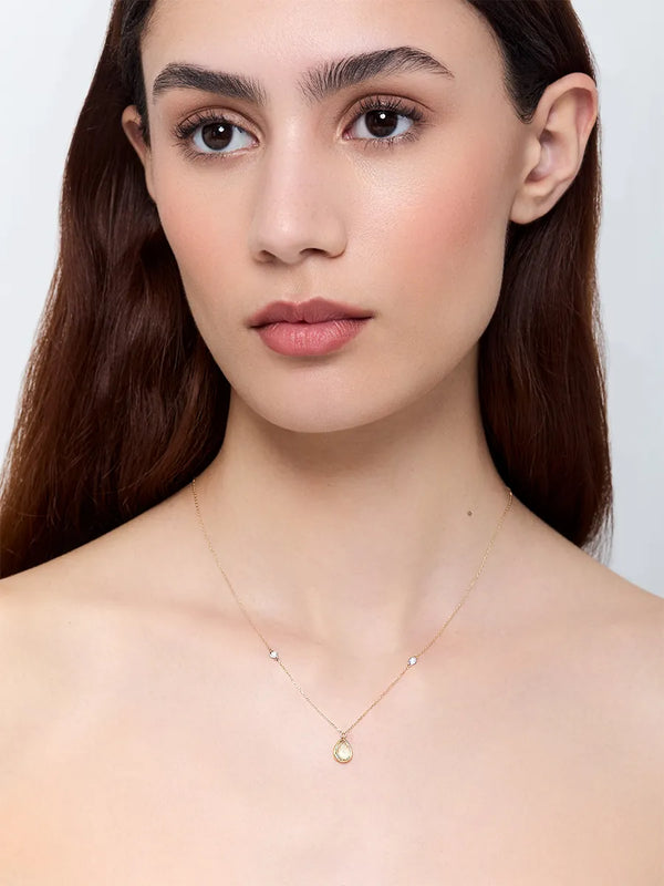 14kt Green Amethyst Pear and Diamond Bezel NecklaceMATEO Jewelry New York