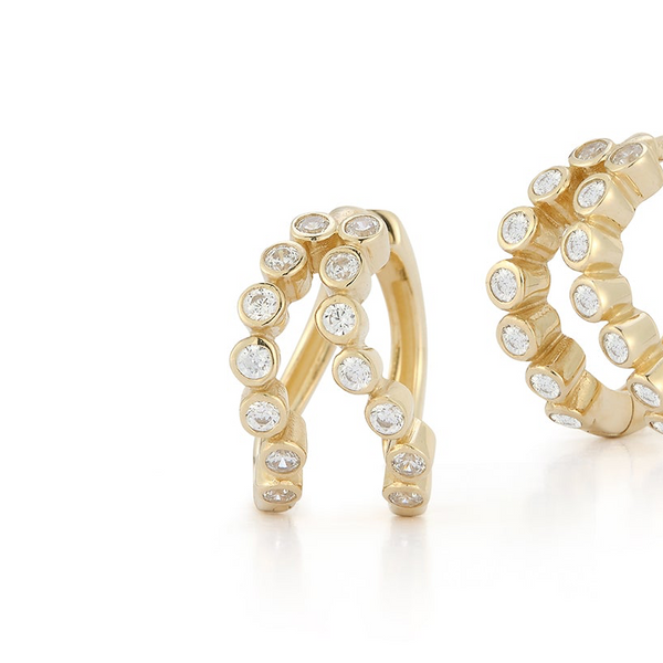 Double Diamond Bezel Wave Huggies