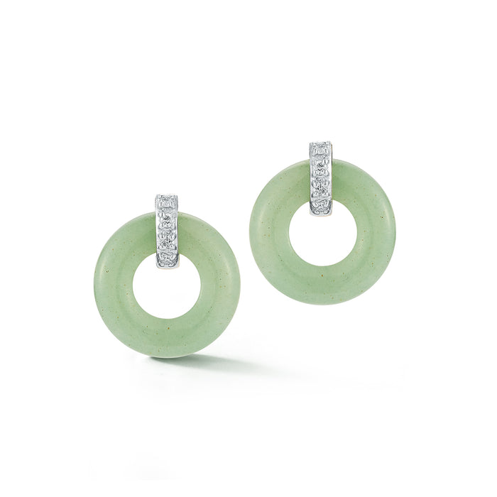 Jade Donut and Diamond Door Knocker Earrings