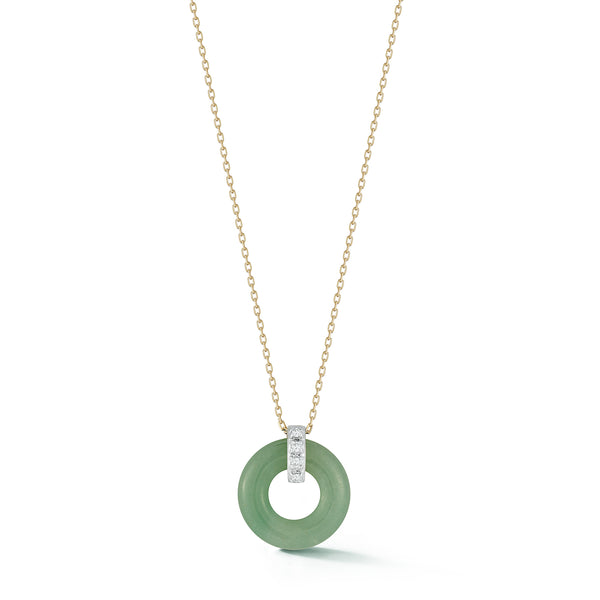 14kt Jade Donut and Diamond Door Knocker Necklace