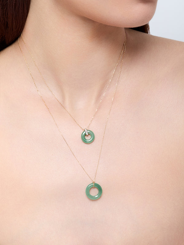 14kt Jade Donut and Diamond Door Knocker Necklace