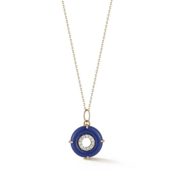 14kt Lapis Donut Diamond Inner Circle Necklace